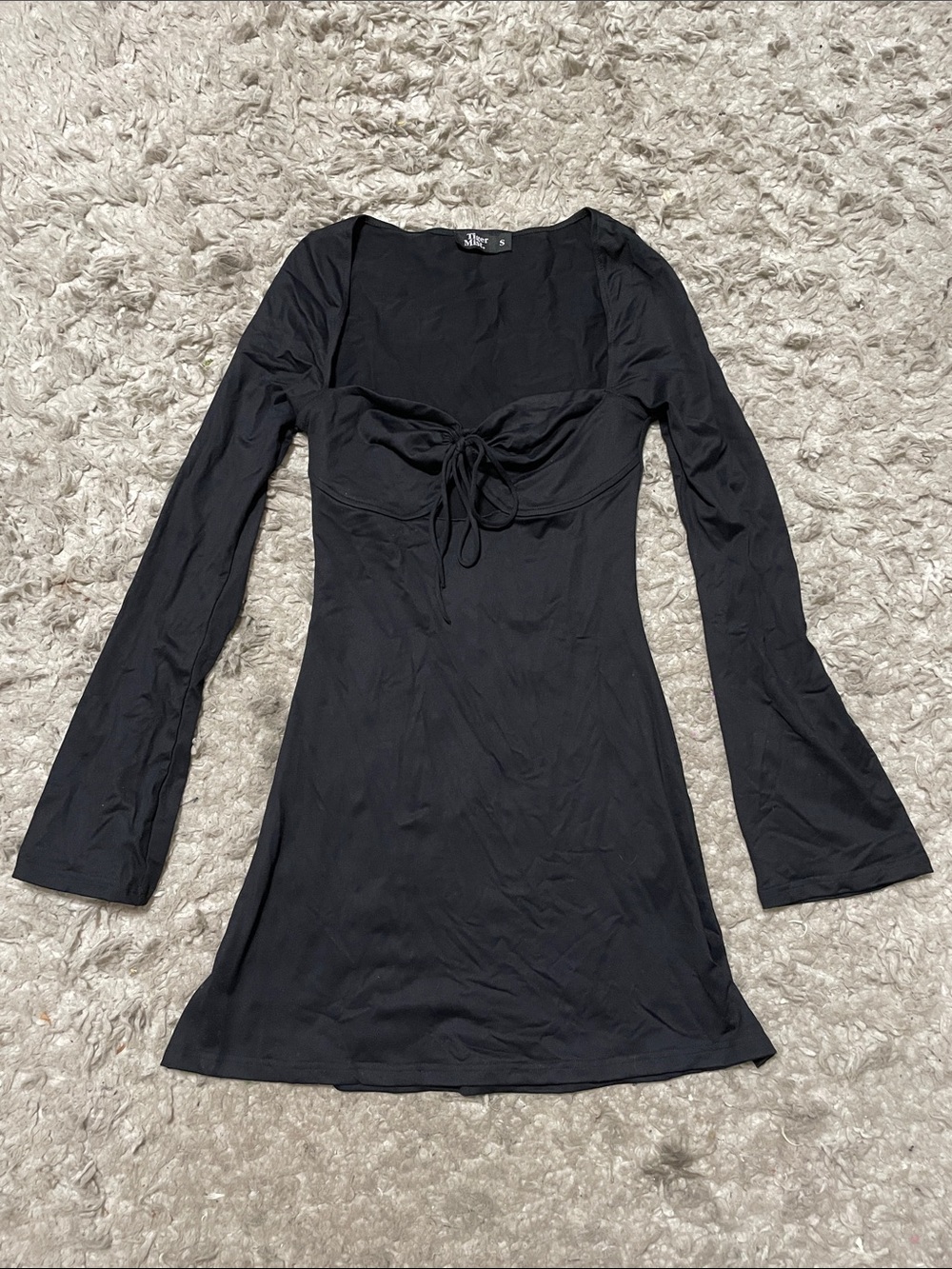 Tiger Mist Black Long-Sleeve Tie-Front Mini Dress